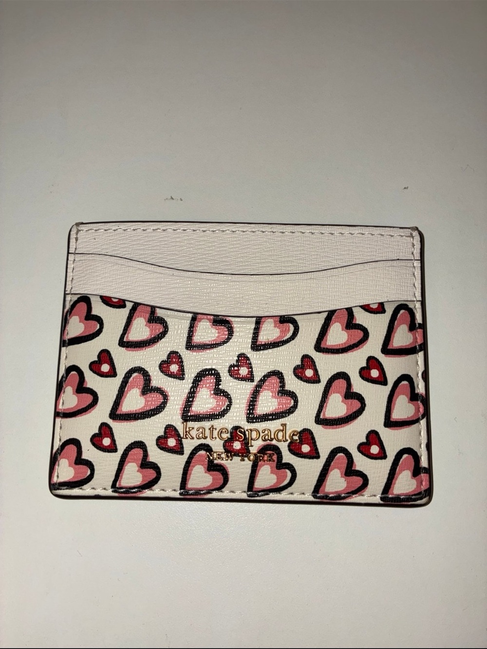 kate spade Cream Cardholder with Pink & Red Heart Print